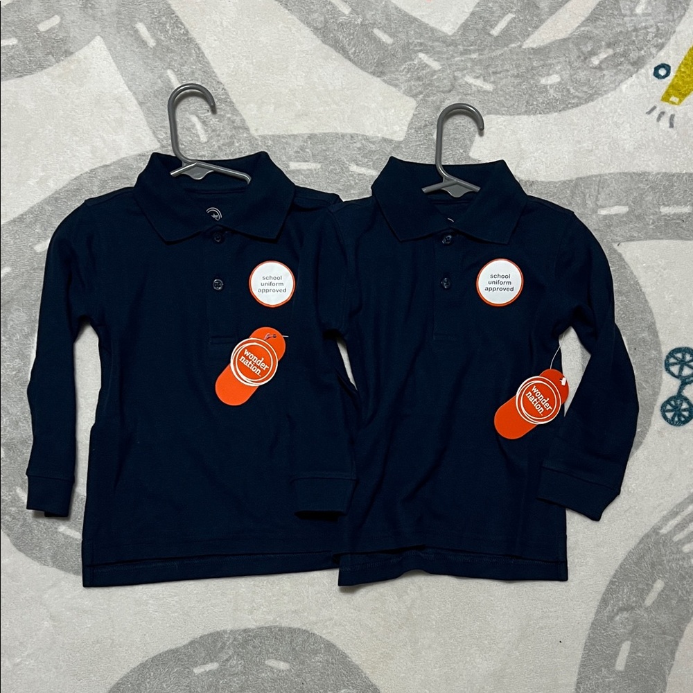 Wonder Nation 2-Pack Long-sleeve Navy Kids Polo Shirt School Uniform